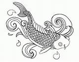 Coloring Fish Koi Pages Carp Colouring Drawing Outline Adult Printable Kids Clipart Line Aquarium Jellyfish Saltwater Getdrawings Print Paisley Realistic sketch template