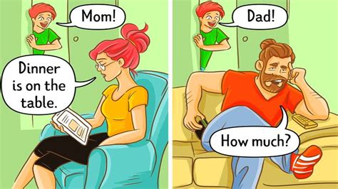 19 truthful comics about how differently moms and dads raise their