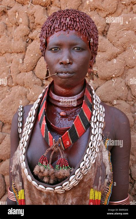 Hamer Tribe Woman Wearing Traditional Beads Turmi Omo Valley Stock