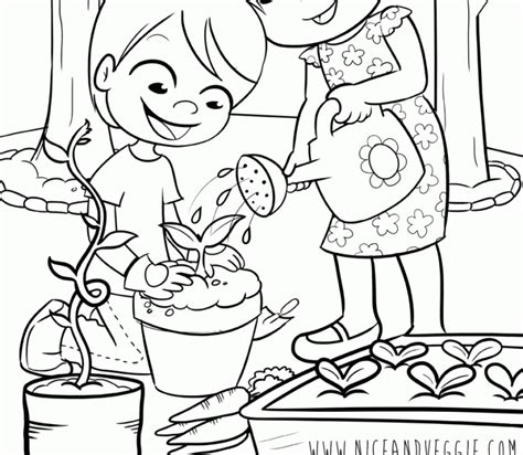 kids gardening coloring pages  children nice  veggie coloring