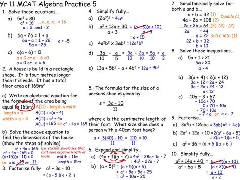 ppt yr 11 mcat algebra practice 5 powerpoint