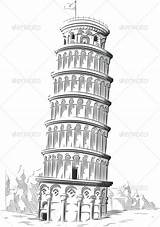 Pisa Leaning Turm Landmark Skizze Croquis Pise Schiefer Markstein Ordinateur Pixers Graphicriver Vendeur Visualisation Vektoren sketch template