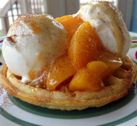 fried peaches and cream on a waffle the happy housewife™ cooking