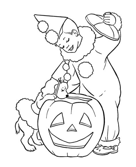 halloween costume coloring page clown boy  dog costume