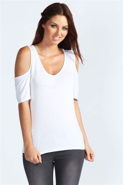 Boohoo Womens Ladies Carly Cold Shoulder V Neck Top T