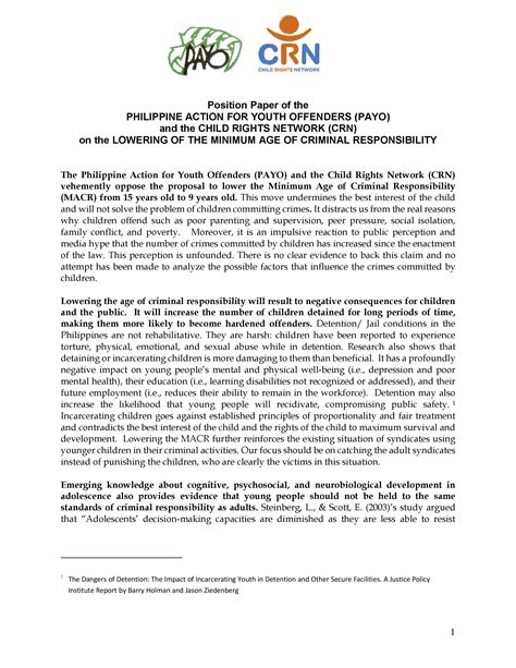 position paper   philippine action  youth offenders payo