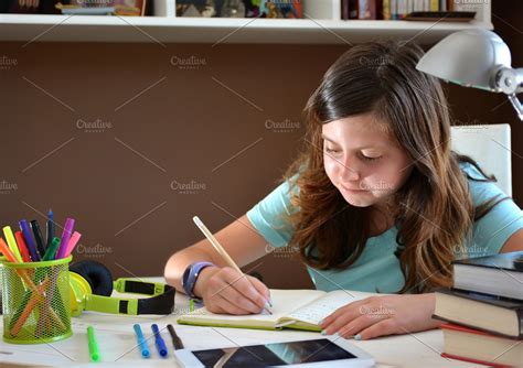 girl studying   desk high quality people images creative market