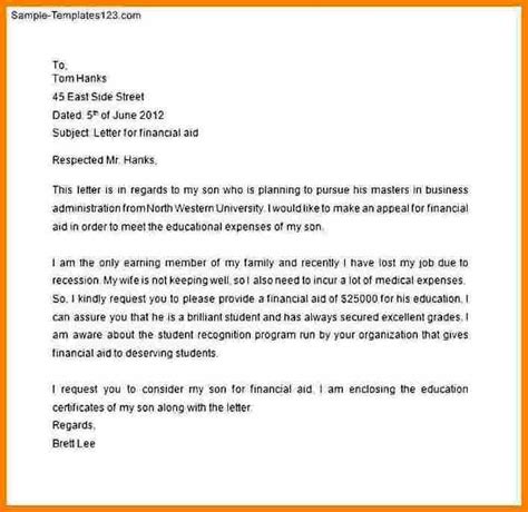 write  letter   financial support financial