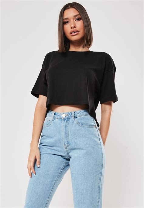 black crew neck cropped t shirt missguided ireland