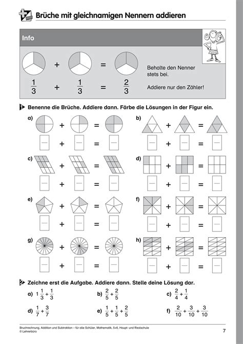 vereinfachte brueche arbeitsblatt  mathe brueche