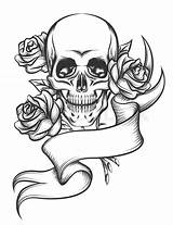Skull Rose Roses Skulls Ribbon Tattoo Drawing Tattoos Stencil Drawings Coloring Pages Designs Stencils Graphicriver Getdrawings Sketches Body Adult Human sketch template