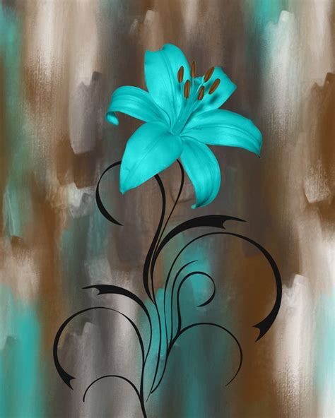 Teal Brown Wall Pictures Lily Flower Modern Teal Home