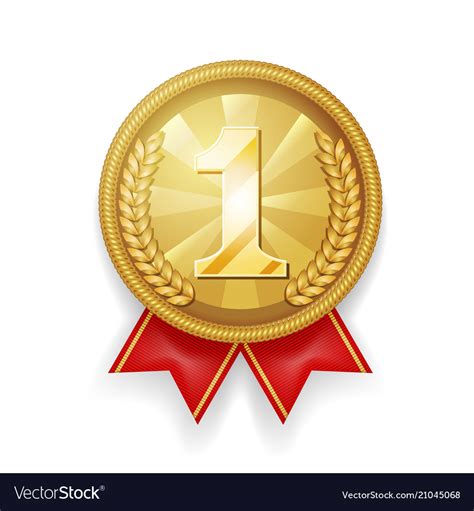 gold award sport st place medal red ribbon vector image