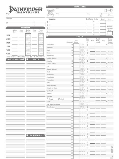 Pathfinder Character Sheets Dungeons And Dragons Leisure
