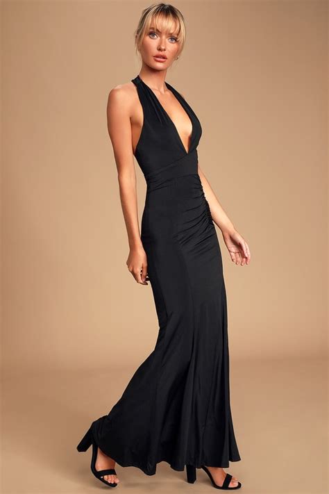 lovely black dress ruched maxi dress halter maxi dress lulus