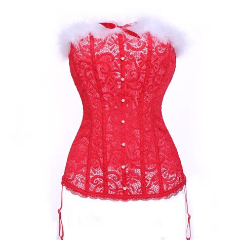 Women Sexy Red Christmas Santa Costume Holiday Bustier Corset Lingerie