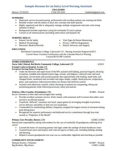 nursing assistant resume templates