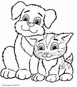 Coloring Pages Cats Dogs Printable Animals Cat Dog sketch template