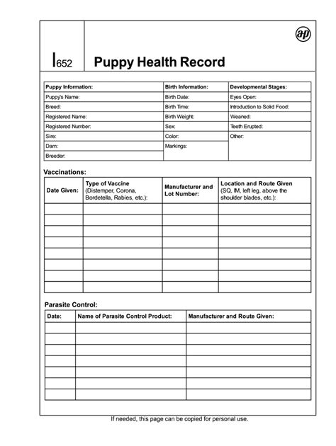 printable puppy shot record  printable templates