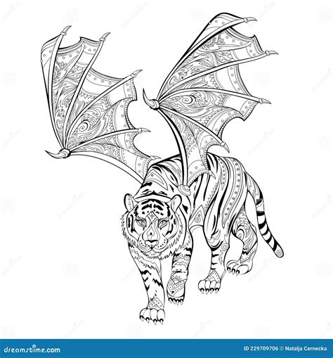 fantastic warlike tiger  wings coloring book printable image