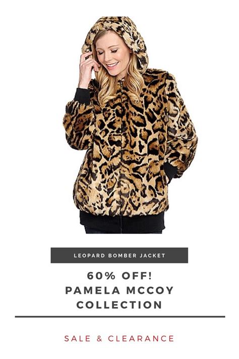 pamela mccoy faux fur leopardhooded bomber jacket  clearance price