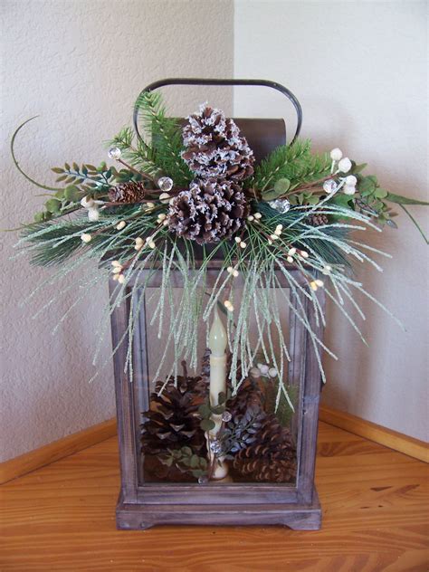 winter lantern with pine cone decoration … christmas