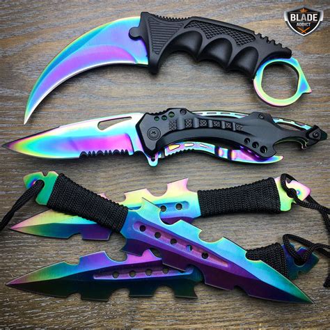 pc rainbow tactical knife set megaknife