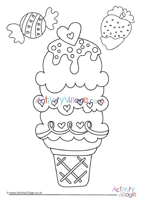 sweet icecream sundae colouring page