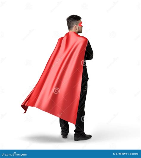 lone businessman  red flowing cape  side  degrees view  white