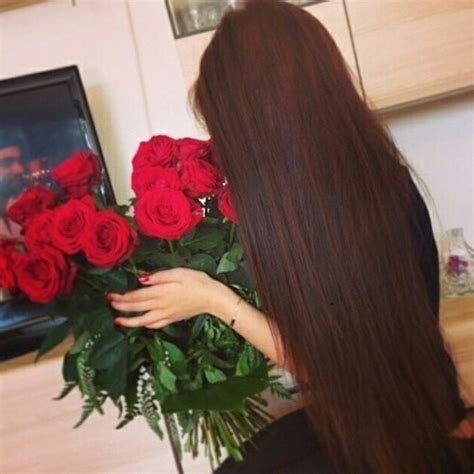 beautiful long hair girl  red roses