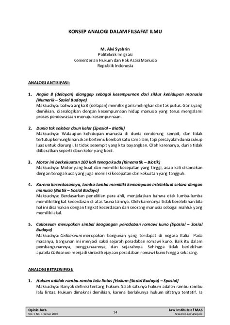 Pdf Konsep Analogi Dalam Filsafat Ilmu M Alvi Syahrin