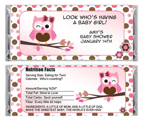 personalized pink owl candy bar wrapper  lovelypapercreations owl