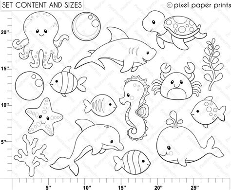 sea animals digital stamps clipart etsy animal coloring pages