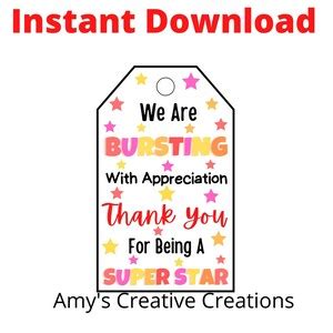 printable bursting  appreciation candy gift tag starburst etsy