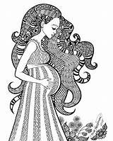 Kleurplaat Motherhood Mandala Vrouw Zentangle Zwangere Expectation Volwassenen Schwangerschaft Adults Downloaden sketch template