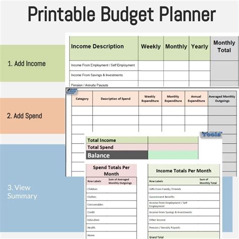 debt  tools  printable budget planner