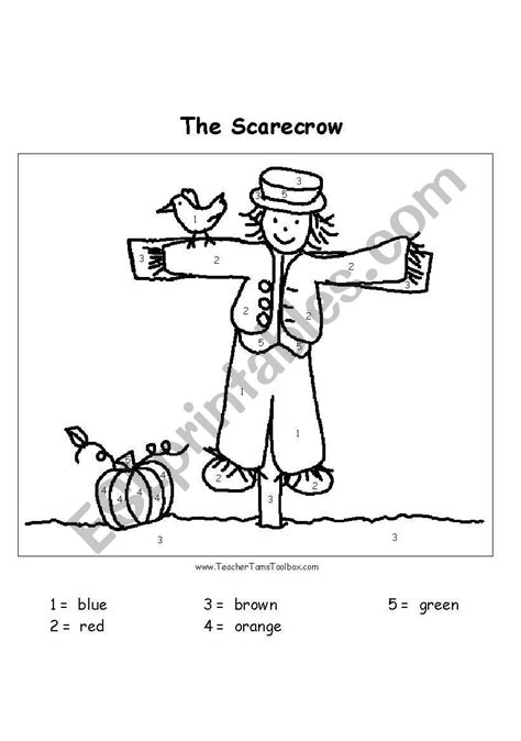 scarecrow coloring page learning color words esl worksheet  teachertam