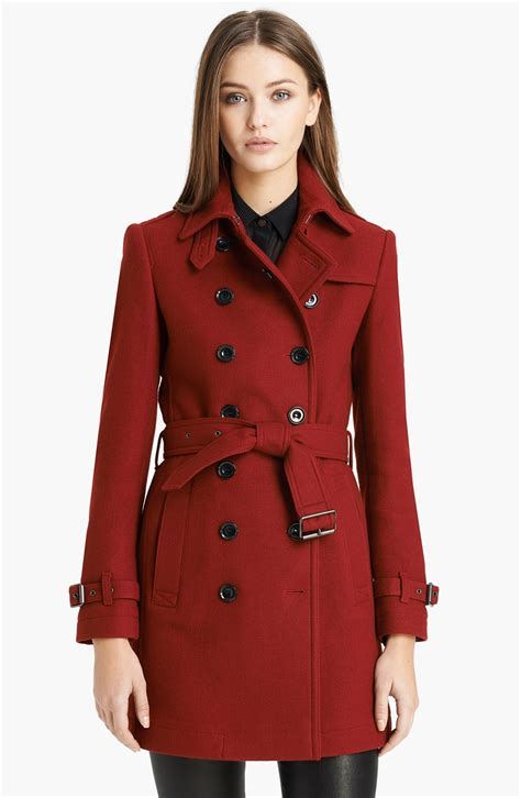 burberry brit crombrook wool blend trench coat  red damson red lyst