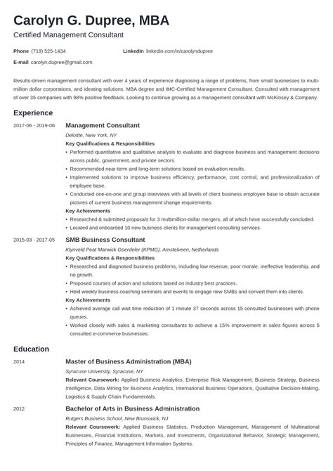 management consultant resume samples guide