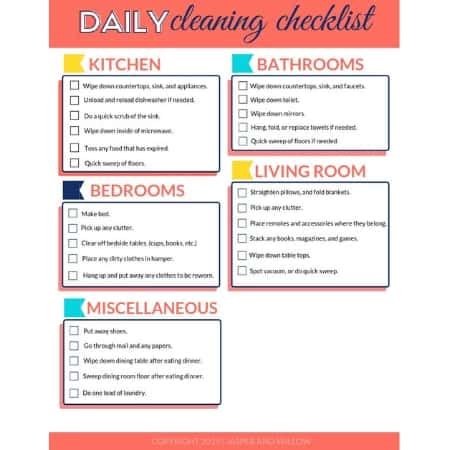 daily cleaning checklist  printable