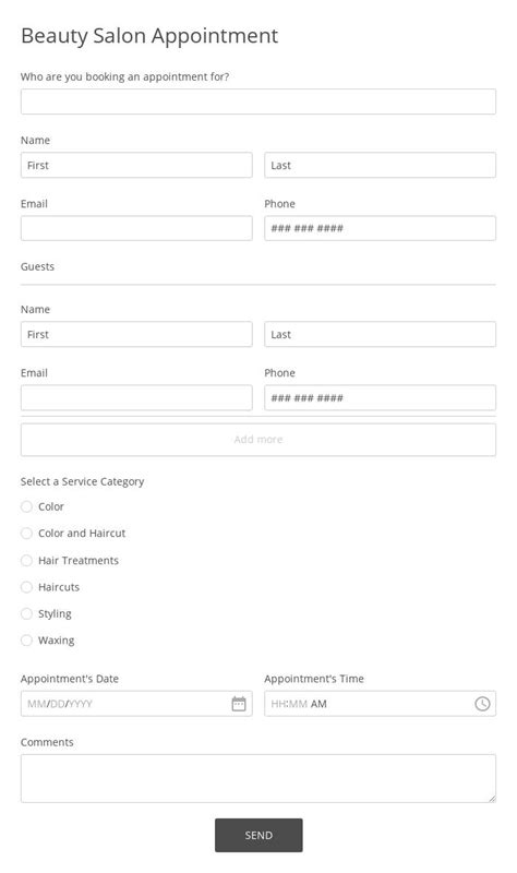 Online Forms For Beauty Salons And Spas 123 Form Builder