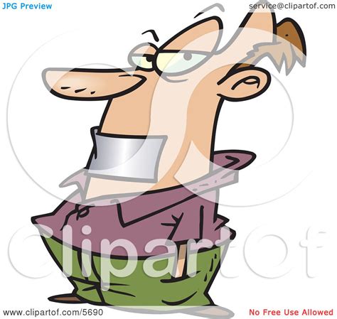 Gagged Man With Tape Over His Mouth Clipart Illustration
