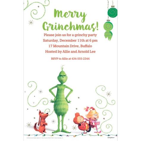 custom  grinch invitations christmas party invitations grinch