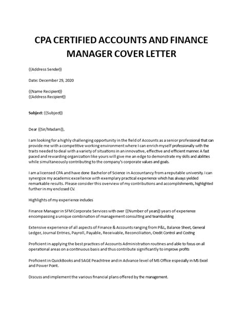 cpa certified accountant cover letter