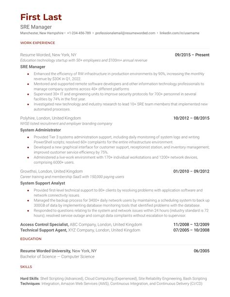 sre manager resume examples   resume worded