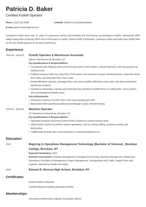 forklift operator resume sample job description guide