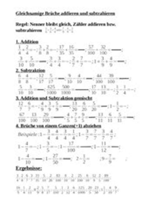 mathematik arbeitsmaterialien addition subtraktion