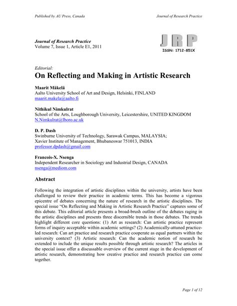 reflecting  making  artistic research
