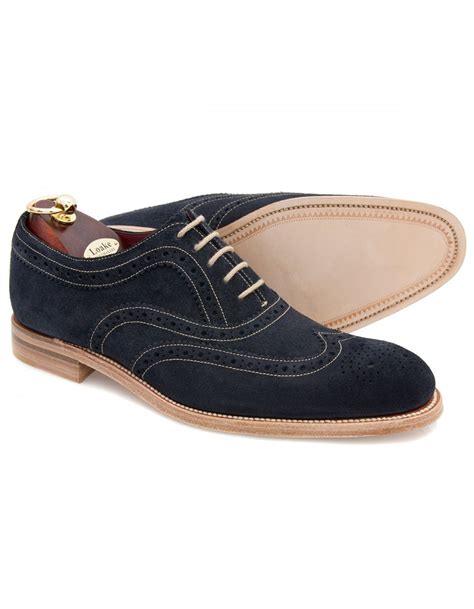 loake fearnley navy suede oxford brogue shoes