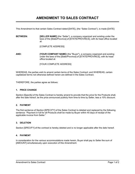 amendment  contract template